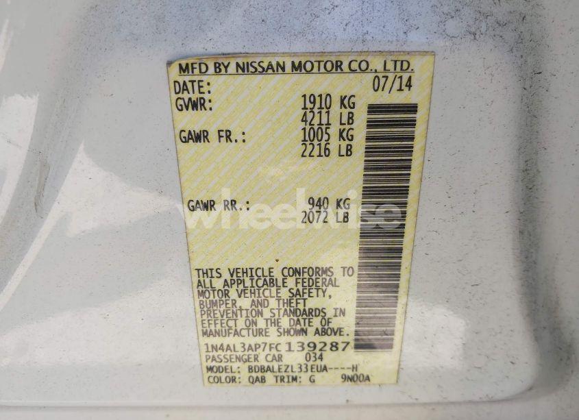 Photo 9 of 2015 Nissan Altima 2.5 S (VIN 1N4AL3AP7FC139287)