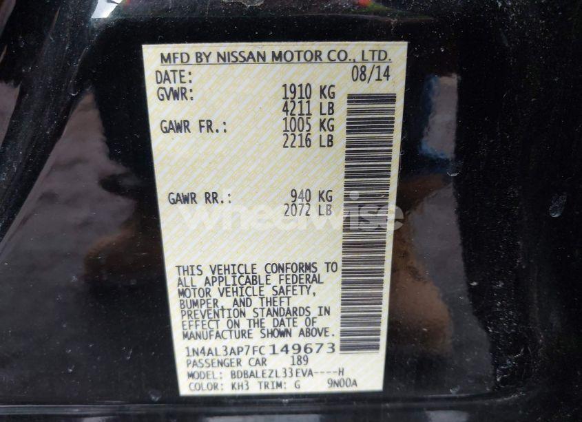 Photo 9 of 2015 Nissan Altima 2.5 S (VIN 1N4AL3AP7FC149673)