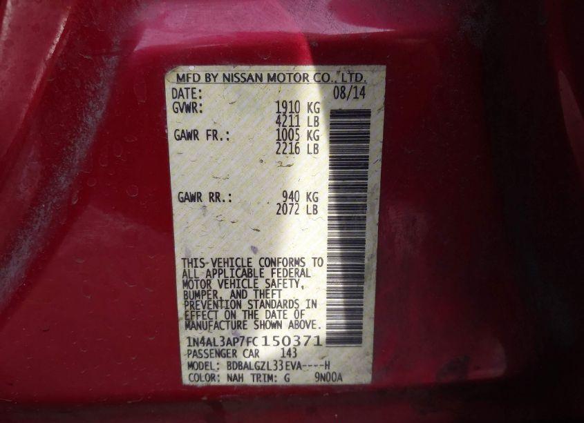 Photo 9 of 2015 Nissan Altima 2.5 S (VIN 1N4AL3AP7FC150371)