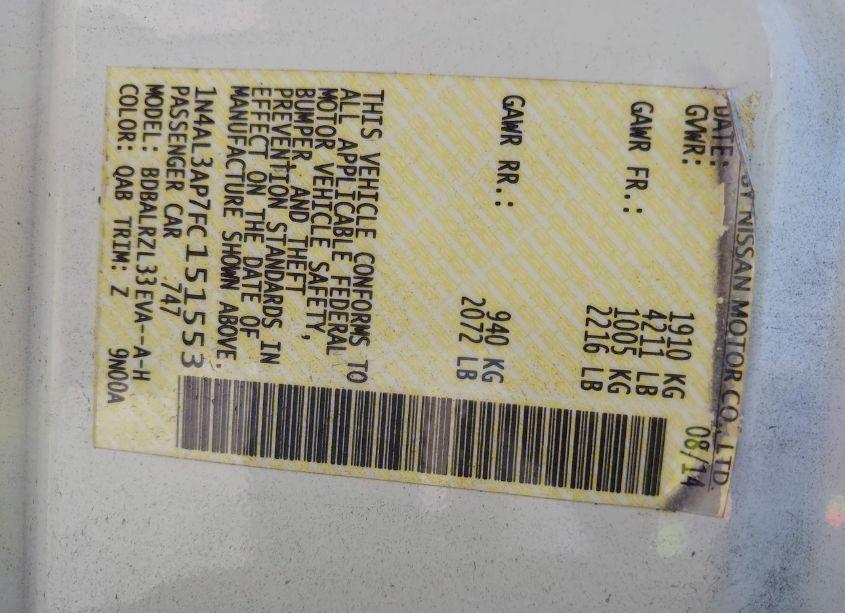 Photo 9 of 2015 Nissan Altima 2.5 SL (VIN 1N4AL3AP7FC151553)