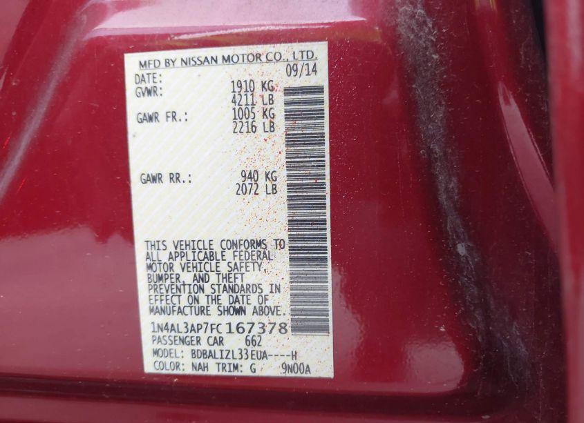 Photo 9 of 2015 Nissan Altima 2.5 SV (VIN 1N4AL3AP7FC167378)