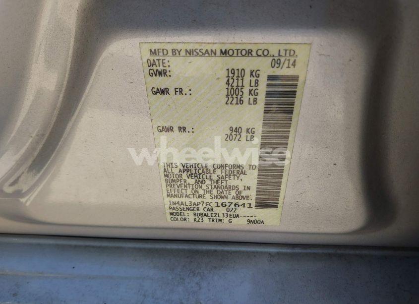 Photo 9 of 2015 Nissan Altima 2.5/2.5 S/2.5 SL/2.5 SV (VIN 1N4AL3AP7FC167641)