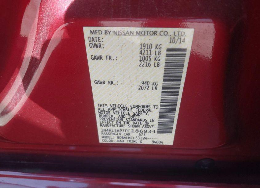 Photo 9 of 2015 Nissan Altima 2.5 SV (VIN 1N4AL3AP7FC186934)