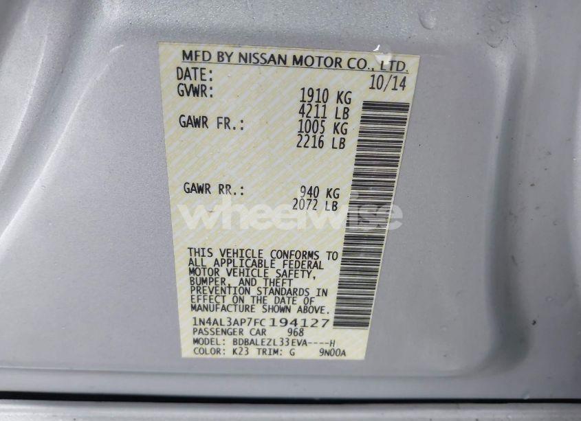 Photo 9 of 2015 Nissan Altima 2.5 S (VIN 1N4AL3AP7FC194127)