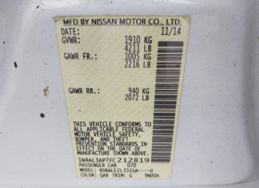 Photo 9 of 2015 Nissan Altima 2.5 S (VIN 1N4AL3AP7FC212819)