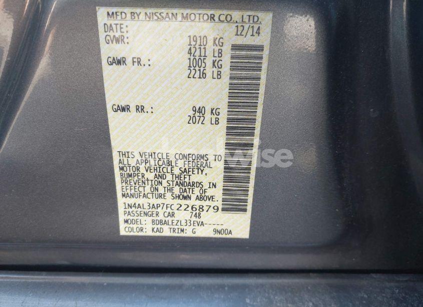 Photo 9 of 2015 Nissan Altima 2.5 S (VIN 1N4AL3AP7FC226879)