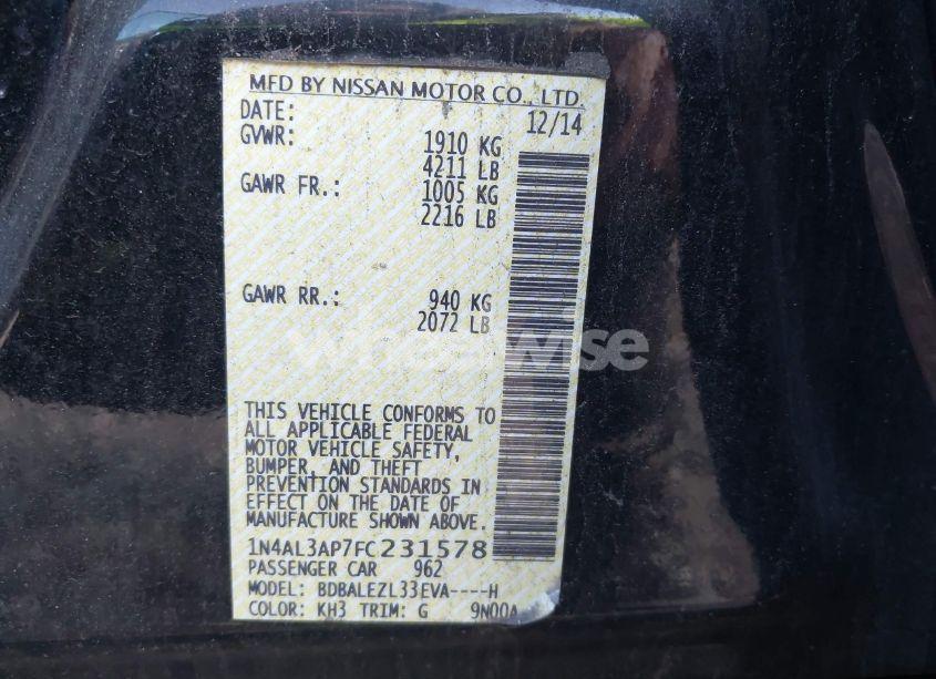 Photo 9 of 2015 Nissan Altima 2.5 S (VIN 1N4AL3AP7FC231578)