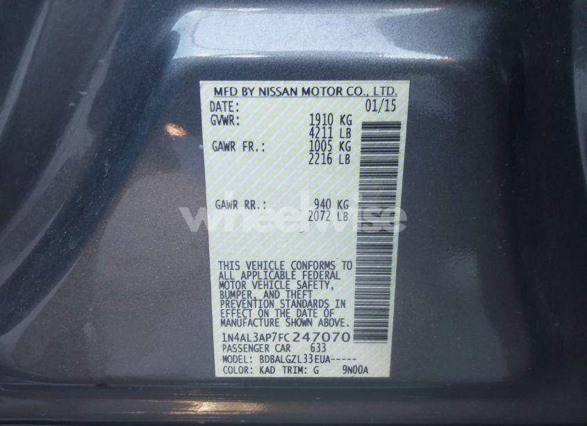 Photo 9 of 2015 Nissan Altima 2.5/2.5 S/2.5 SL/2.5 SV (VIN 1N4AL3AP7FC247070)