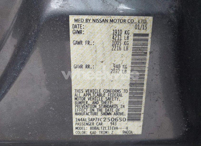 Photo 9 of 2015 Nissan Altima 2.5 SL (VIN 1N4AL3AP7FC250650)