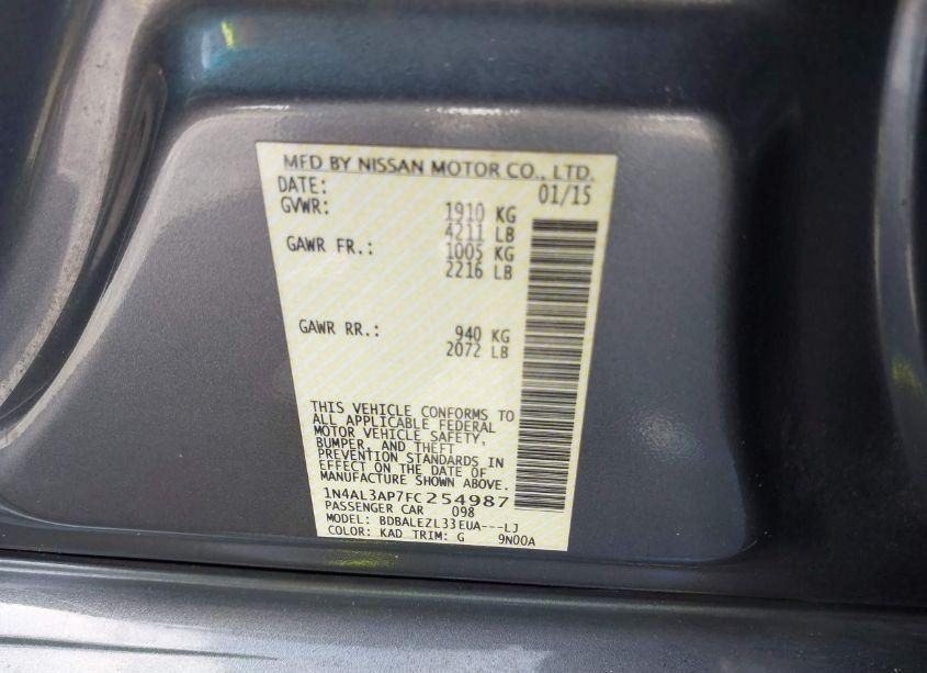 Photo 9 of 2015 Nissan Altima 2.5 S (VIN 1N4AL3AP7FC254987)