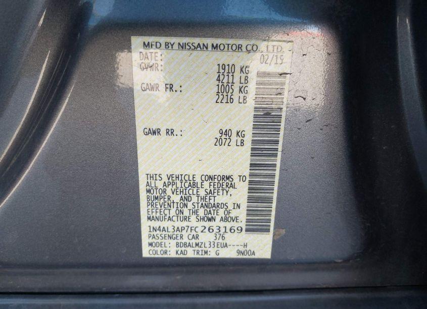 Photo 9 of 2015 Nissan Altima 2.5 SV (VIN 1N4AL3AP7FC263169)