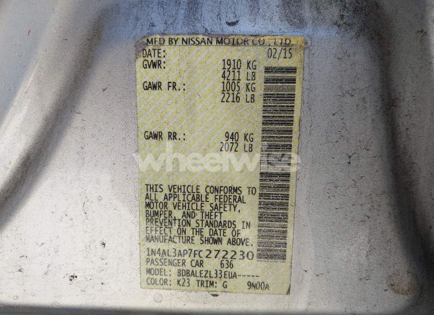 Photo 9 of 2015 Nissan Altima 2.5/2.5 S/2.5 SL/2.5 SV (VIN 1N4AL3AP7FC272230)