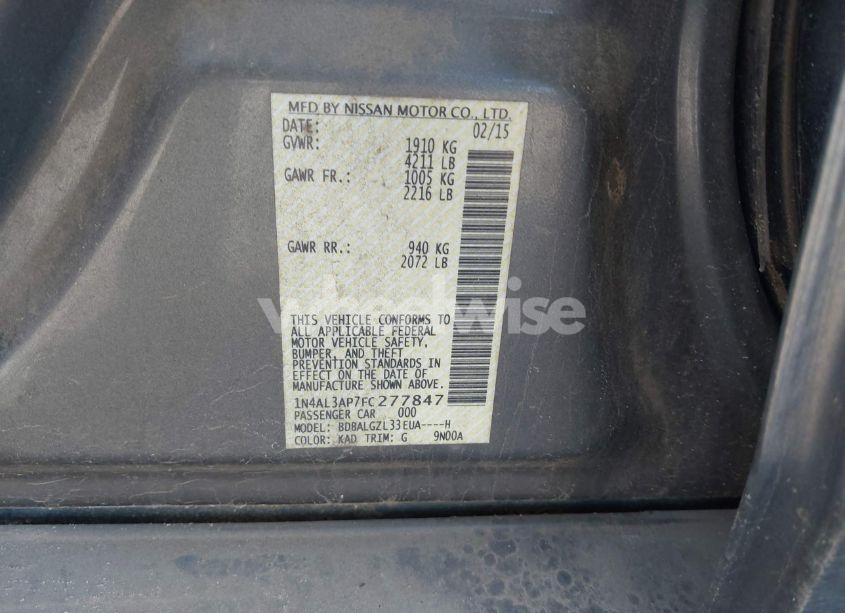 Photo 9 of 2015 Nissan Altima 2.5 S (VIN 1N4AL3AP7FC277847)