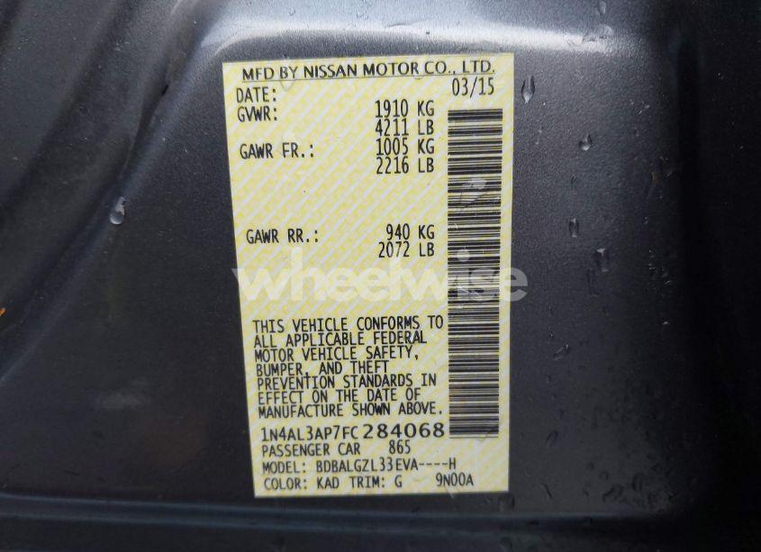 Photo 9 of 2015 Nissan Altima 2.5 S (VIN 1N4AL3AP7FC284068)