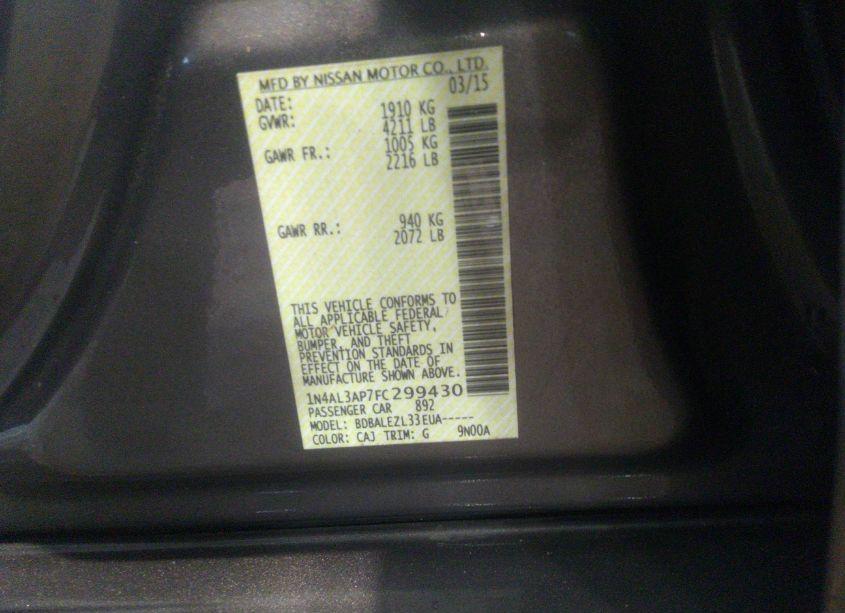 Photo 9 of 2015 Nissan Altima 2.5/2.5 S/2.5 SL/2.5 SV (VIN 1N4AL3AP7FC299430)