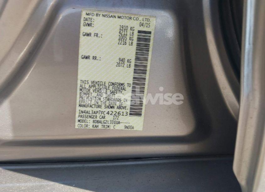 Photo 9 of 2015 Nissan Altima 2.5/2.5 S/2.5 SL/2.5 SV (VIN 1N4AL3AP7FC422613)