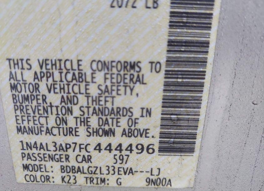 Photo 9 of 2015 Nissan Altima 2.5 S (VIN 1N4AL3AP7FC444496)