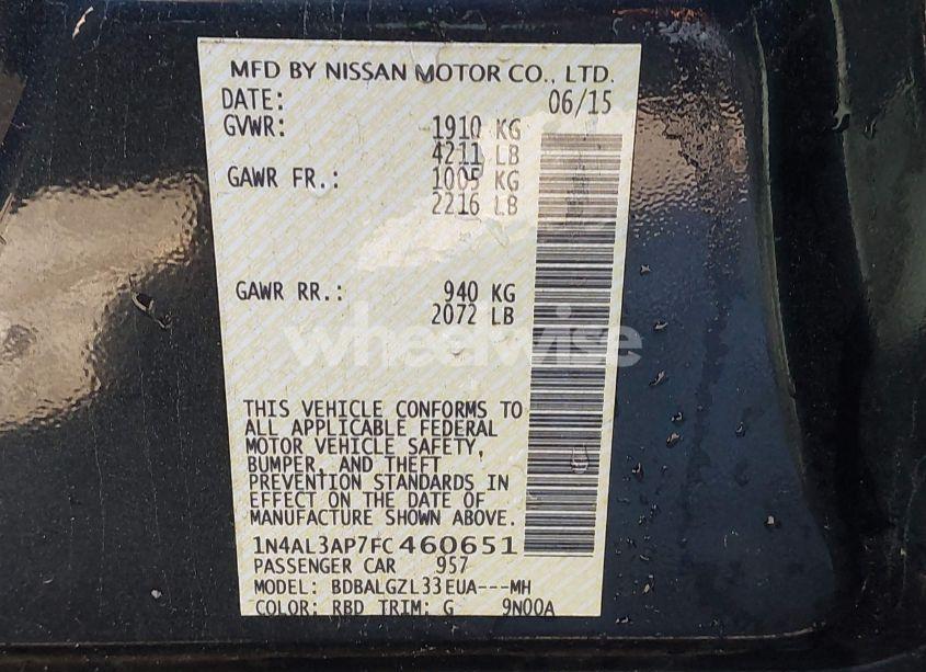 Photo 9 of 2015 Nissan Altima 2.5 S (VIN 1N4AL3AP7FC460651)