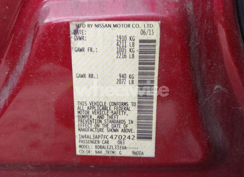 Photo 9 of 2015 Nissan Altima 2.5/2.5 S/2.5 SL/2.5 SV (VIN 1N4AL3AP7FC470242)