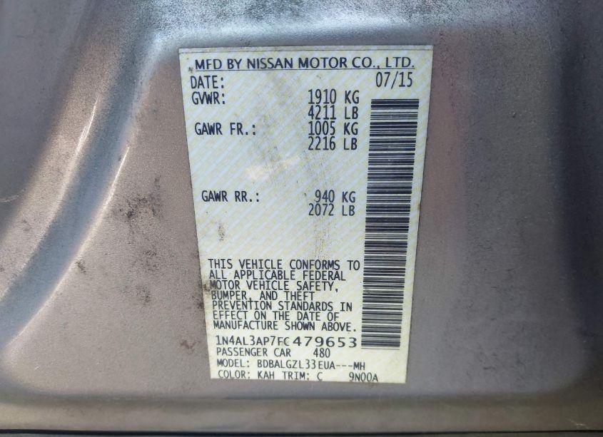 Photo 9 of 2015 Nissan Altima 2.5 S (VIN 1N4AL3AP7FC479653)