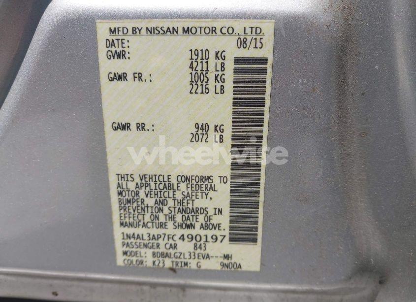 Photo 9 of 2015 Nissan Altima 2.5 S (VIN 1N4AL3AP7FC490197)