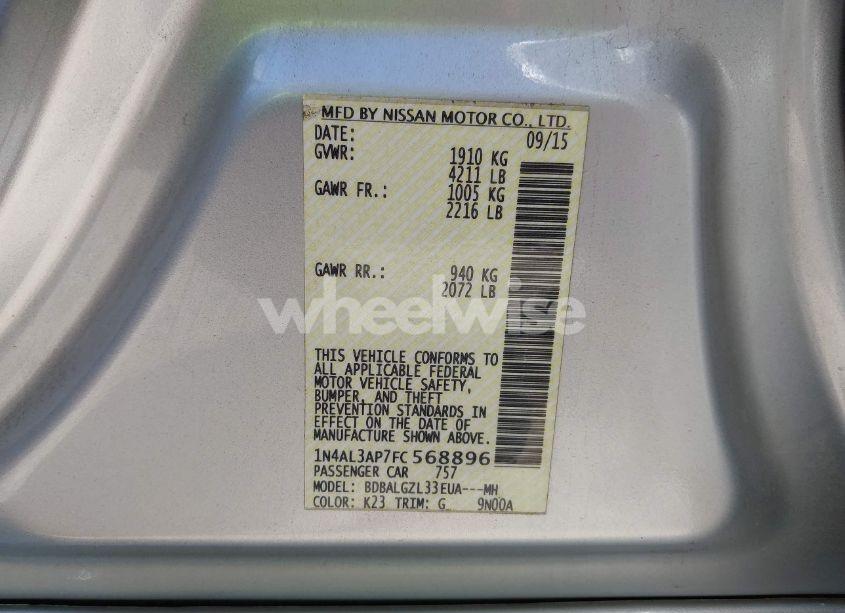 Photo 9 of 2015 Nissan Altima 2.5 S (VIN 1N4AL3AP7FC568896)