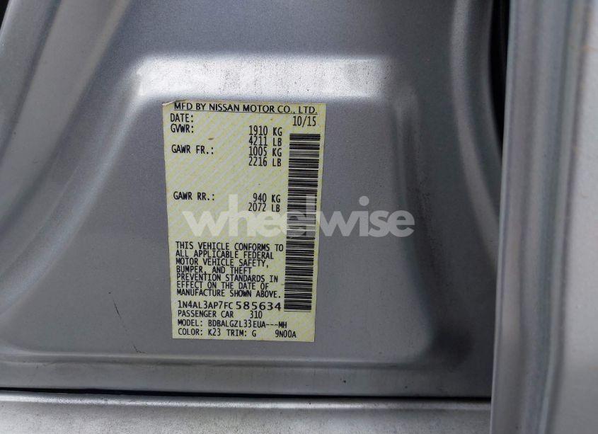 Photo 9 of 2015 Nissan Altima 2.5 S (VIN 1N4AL3AP7FC585634)