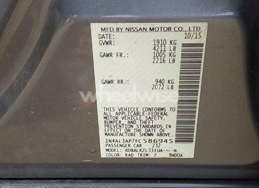 Photo 9 of 2015 Nissan Altima 2.5/2.5 S/2.5 SL/2.5 SV (VIN 1N4AL3AP7FC586945)