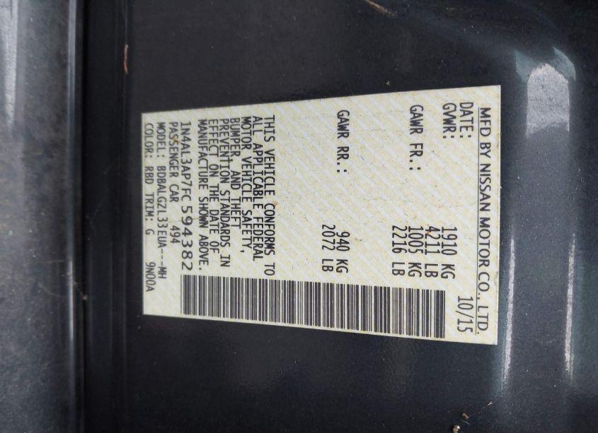 Photo 9 of 2015 Nissan Altima 2.5 S (VIN 1N4AL3AP7FC594382)