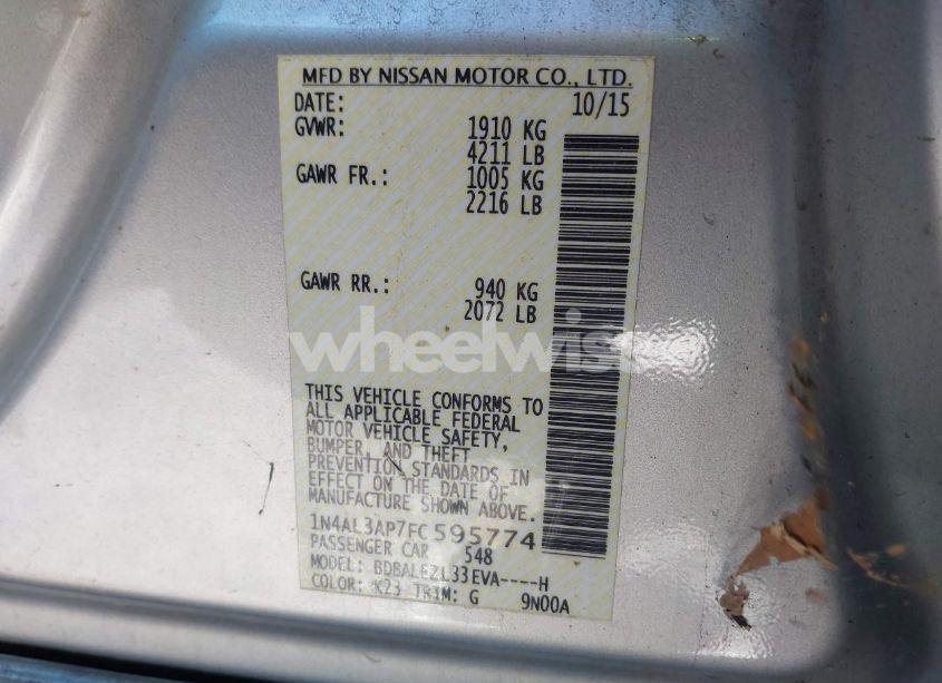 Photo 9 of 2015 Nissan Altima 2.5 S (VIN 1N4AL3AP7FC595774)