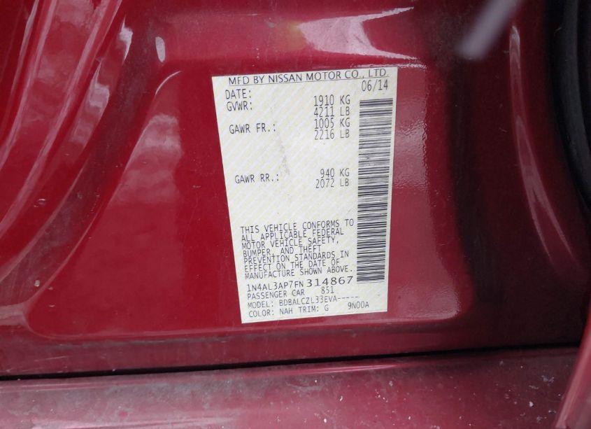 Photo 9 of 2015 Nissan Altima 2.5/2.5 S/2.5 SL/2.5 SV (VIN 1N4AL3AP7FN314867)