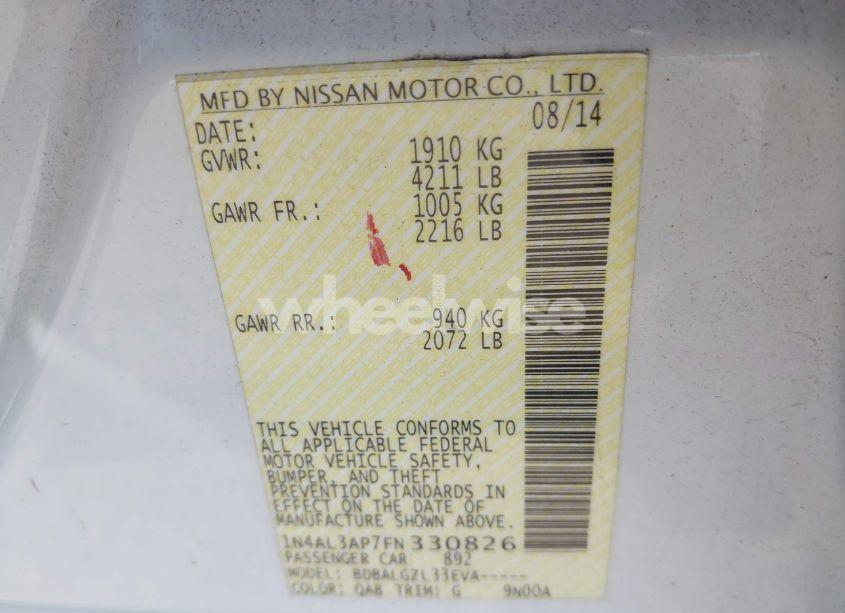 Photo 9 of 2015 Nissan Altima 2.5/2.5 S/2.5 SL/2.5 SV (VIN 1N4AL3AP7FN330826)