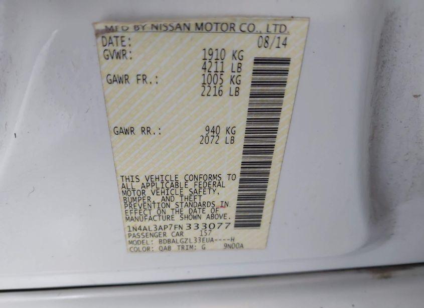 Photo 9 of 2015 Nissan Altima 2.5 S (VIN 1N4AL3AP7FN333077)