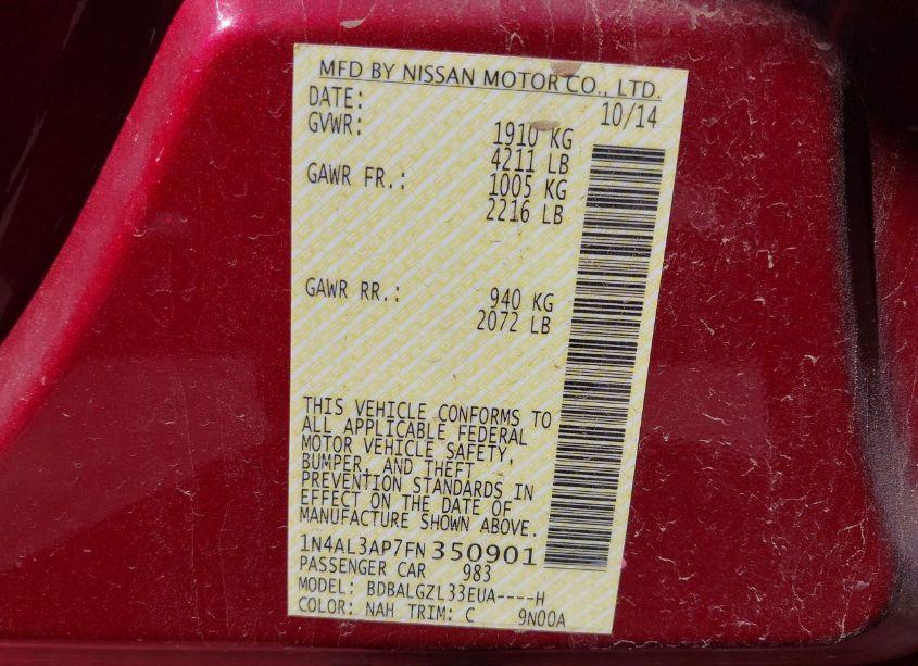 Photo 9 of 2015 Nissan Altima 2.5 S (VIN 1N4AL3AP7FN350901)