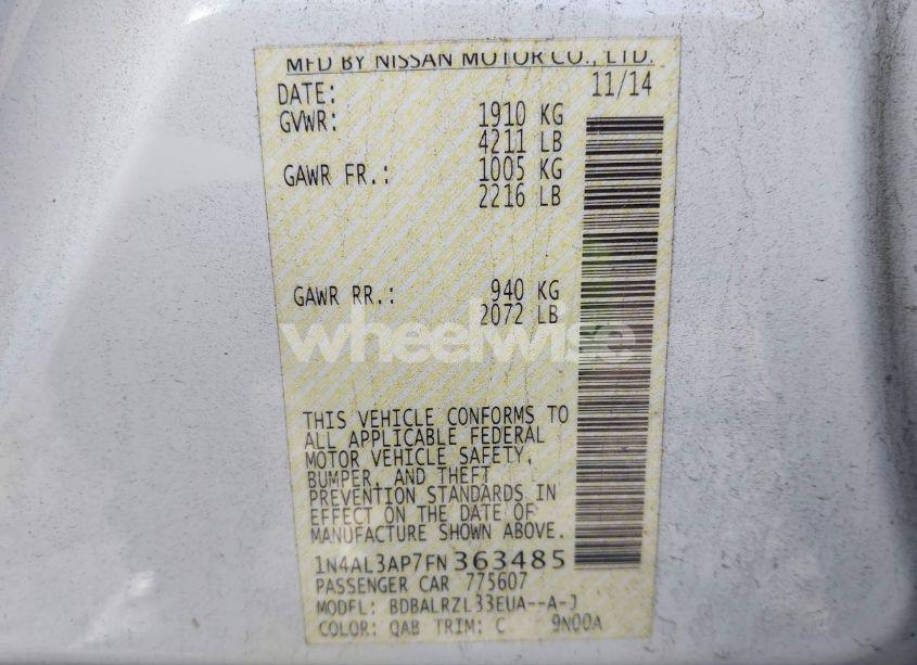 Photo 9 of 2015 Nissan Altima 2.5 SL (VIN 1N4AL3AP7FN363485)