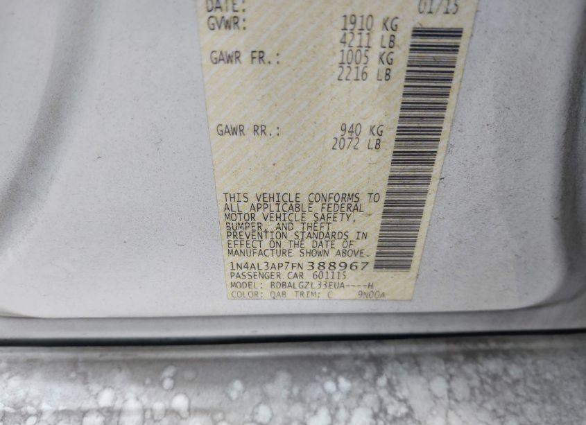 Photo 9 of 2015 Nissan Altima 2.5 S (VIN 1N4AL3AP7FN388967)