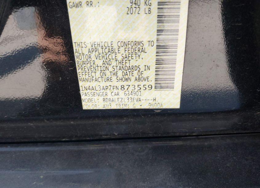 Photo 9 of 2015 Nissan Altima 2.5 S (VIN 1N4AL3AP7FN873559)