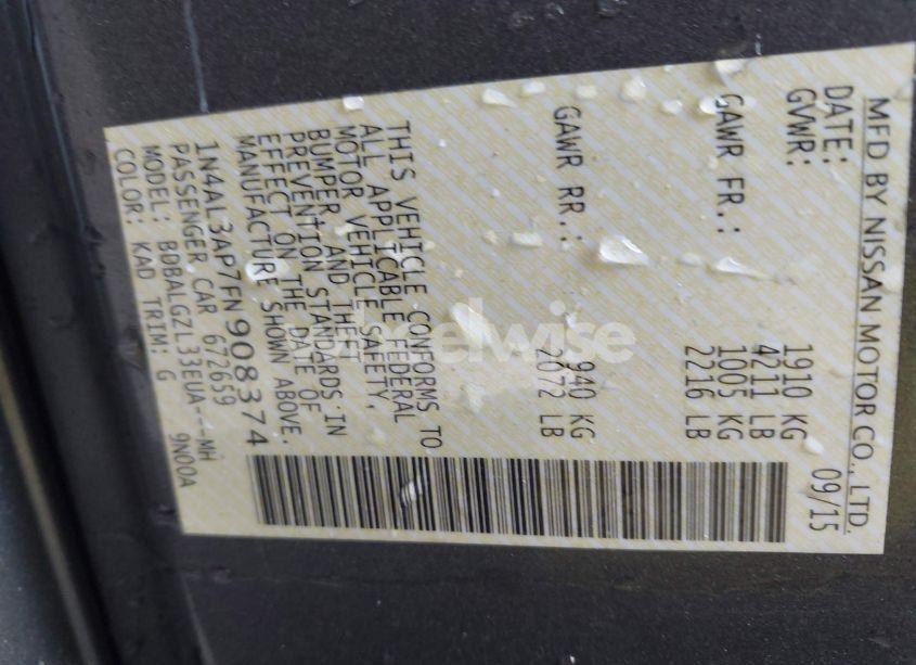 Photo 9 of 2015 Nissan Altima 2.5 S (VIN 1N4AL3AP7FN908374)