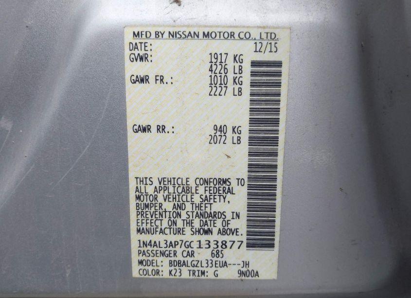 Photo 9 of 2016 Nissan Altima 2.5 S (VIN 1N4AL3AP7GC133877)