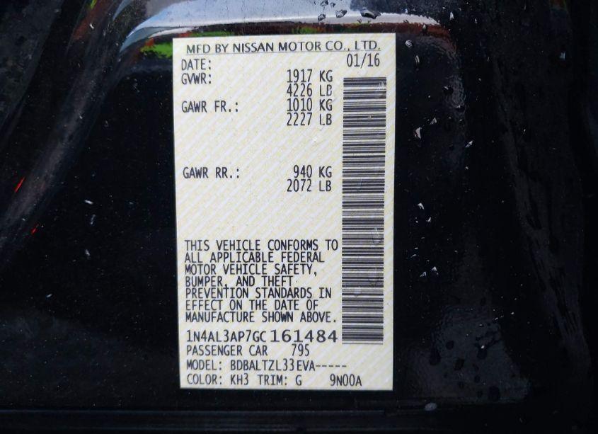 Photo 9 of 2016 Nissan Altima 2.5 SL (VIN 1N4AL3AP7GC161484)