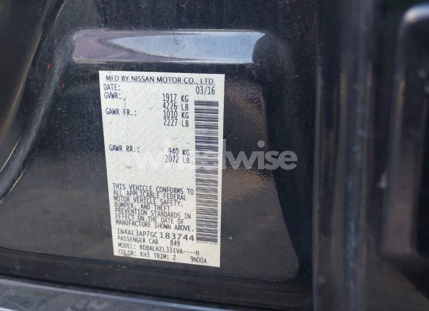 Photo 9 of 2016 Nissan Altima 2.5 SR (VIN 1N4AL3AP7GC183744)