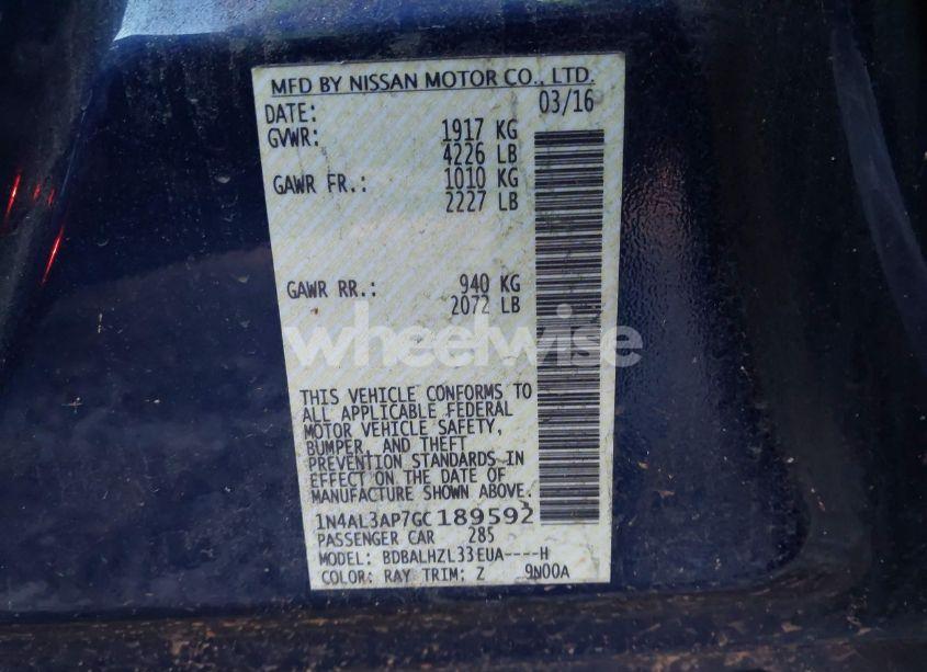 Photo 9 of 2016 Nissan Altima 2.5 SR (VIN 1N4AL3AP7GC189592)