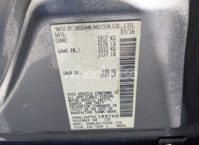 Photo 9 of 2016 Nissan Altima 2.5 SR (VIN 1N4AL3AP7GC189768)