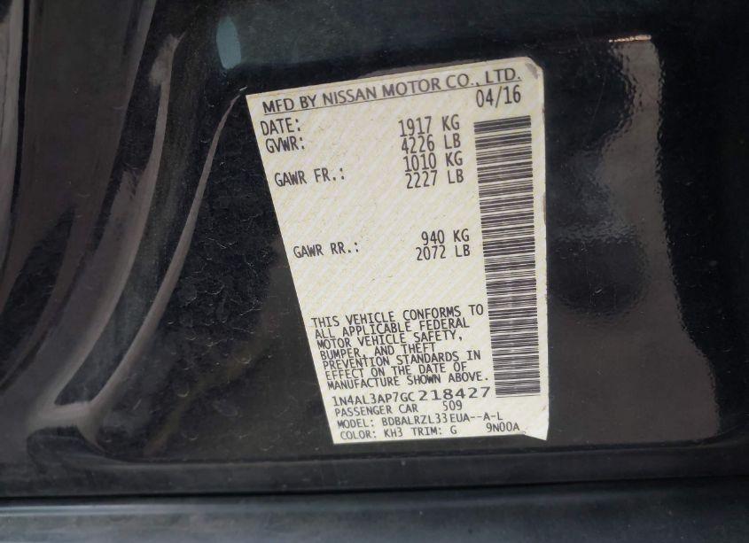 Photo 9 of 2016 Nissan Altima 2.5 SL (VIN 1N4AL3AP7GC218427)