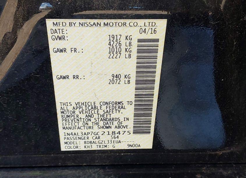 Photo 9 of 2016 Nissan Altima 2.5 SL/2.5 SR/2.5 SV/2.5/2.5 S (VIN 1N4AL3AP7GC218475)