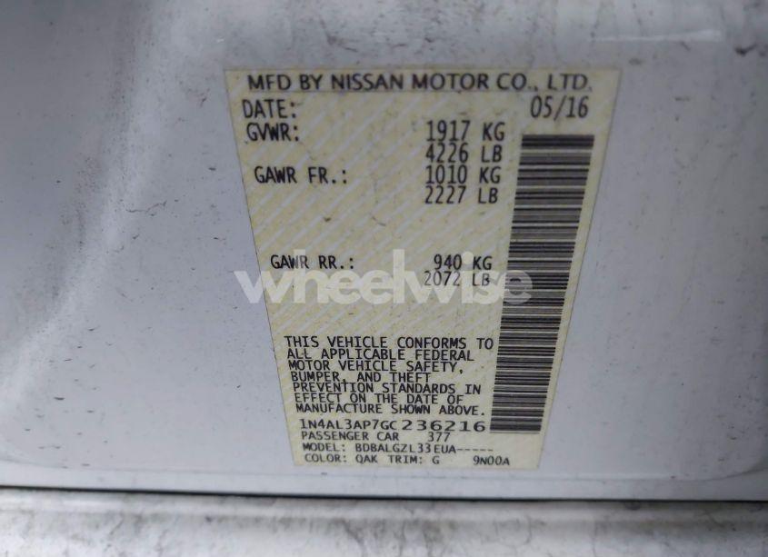 Photo 9 of 2016 Nissan Altima 2.5/2.5 S/2.5 SL/2.5 SR/2.5 SV (VIN 1N4AL3AP7GC236216)