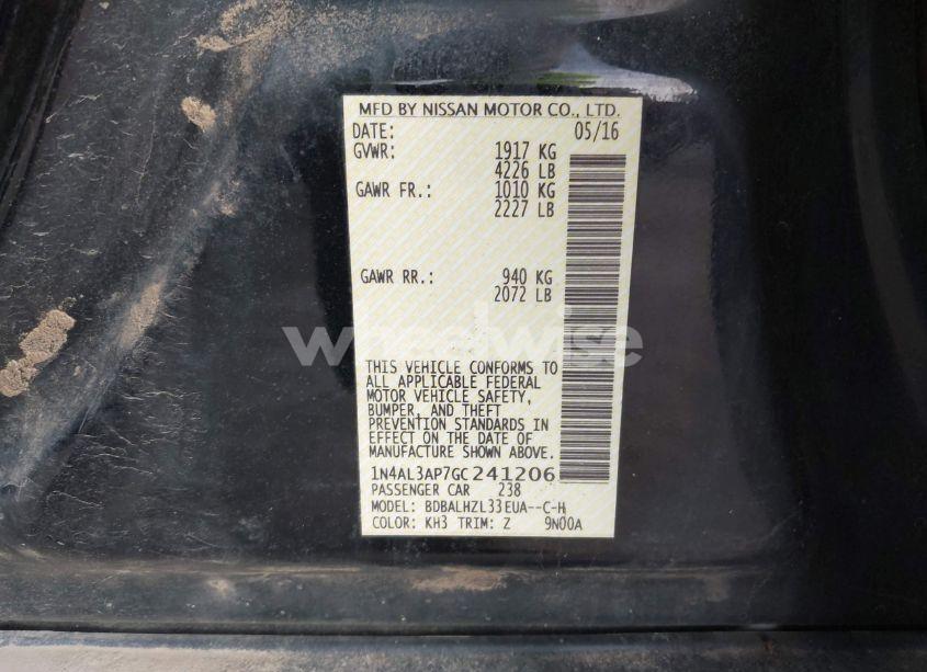 Photo 9 of 2016 Nissan Altima 2.5 SR (VIN 1N4AL3AP7GC241206)