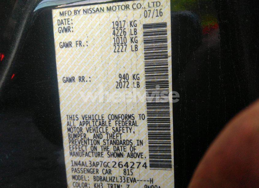 Photo 9 of 2016 Nissan Altima 2.5 SR (VIN 1N4AL3AP7GC264274)