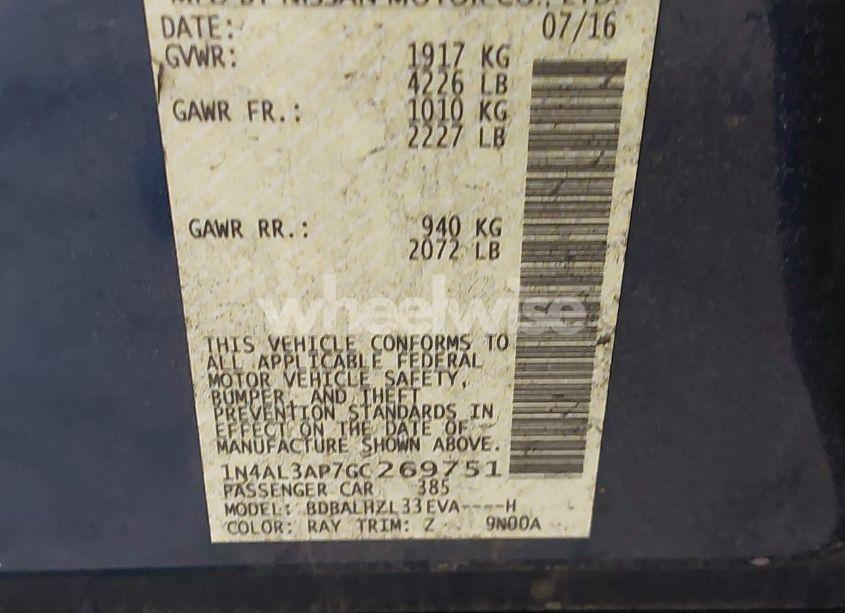 Photo 9 of 2016 Nissan Altima 2.5 SR (VIN 1N4AL3AP7GC269751)