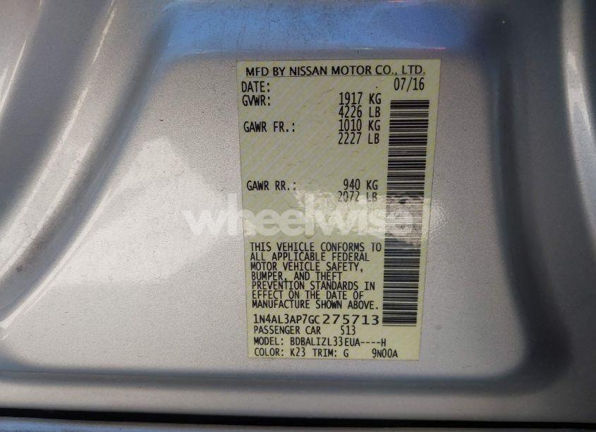 Photo 9 of 2016 Nissan Altima 2.5 SV (VIN 1N4AL3AP7GC275713)